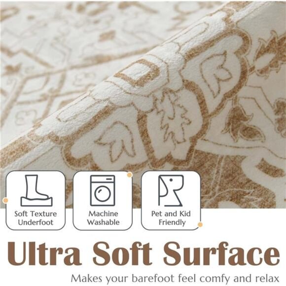 Washable Area Rug 5x7 Low Pile Bedroom Rug Stain Resistant Vintage Rug - Picture 3 of 7